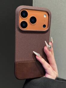 1pc Luxury Knitted Leather Splicing Phone Case Compatible With IPhone 17 AIR 16 15 14 13 12 Pro Max Plus Soft Back Cover Business Unisex - Brown - View 2