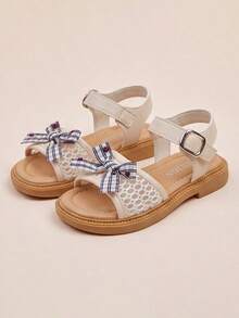 2026 Beige/Silver Girls' Open Toe Bow Sandals - Versatile Princess Style Sandals, Suitable For Daily Wear And Other Occasions! - Beige - View 3