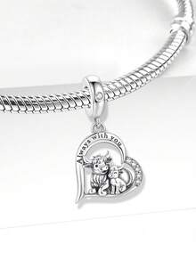 1pc Fashionable Sparkling Heart-Shaped Cow Mother & Child Pendant Bead Decor, Suitable For Women Bracelet DIY Jewelry - Style 1 - View 3