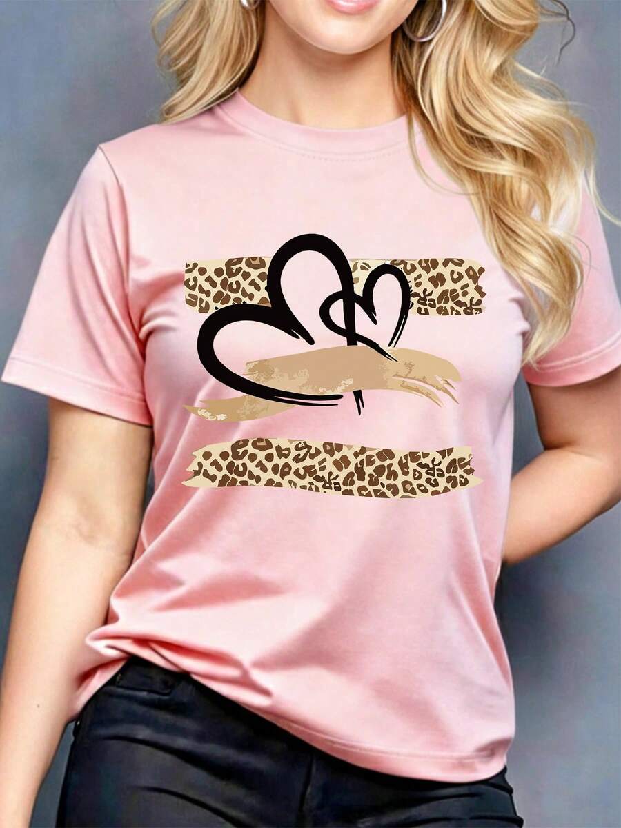 Women's Short-Sleeved Crew Neck Printed T-Shirt, Y2K, Sunset Coastal Landscape Evoking Beach Holidays, Perfect For Summer Season And Beach Getaways - 淺粉色 - 查看 1