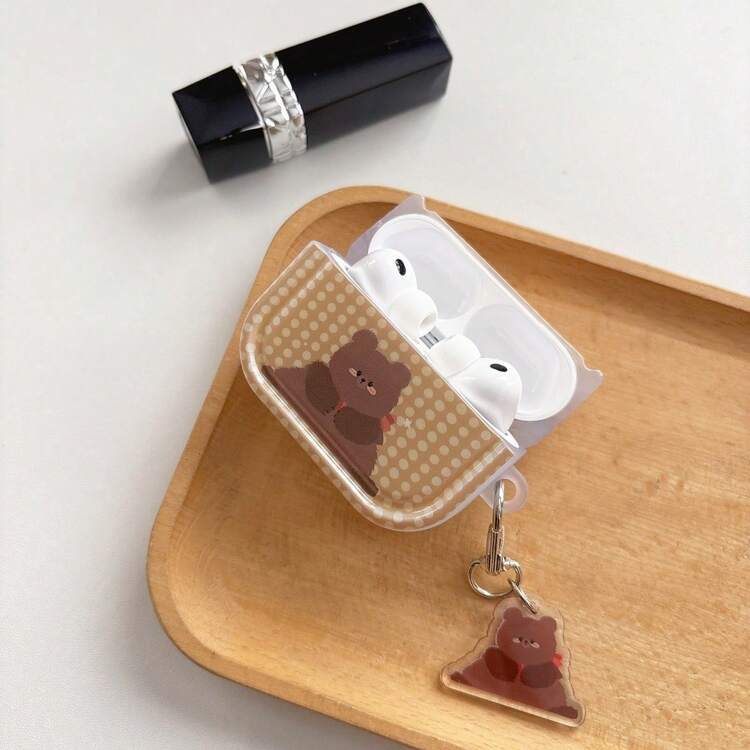 Polka Dot Brown Bear Print Design TPU Square Bluetooth Earphone Case, Suitable For AirPods 1/2/3/4/Pro Earphone Bag - Brown - View 3