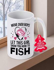 Fishing-Themed Ceramic Mug 11oz - Funny Move Over I Let This Show You How To Fish Coffee Cup With Fish Heart Design Hand - White - View 1