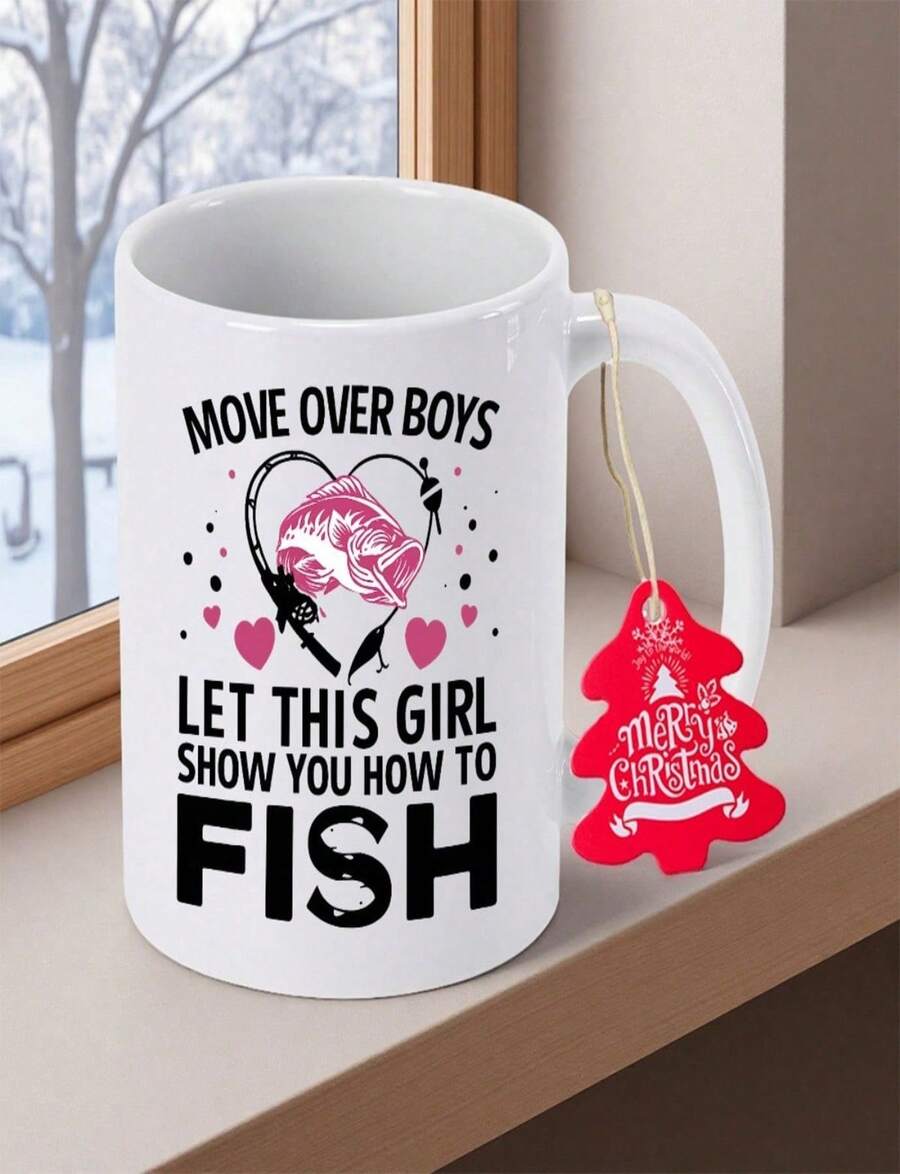 Fishing-Themed Ceramic Mug 11oz - Funny Move Over I Let This Show You How To Fish Coffee Cup With Fish Heart Design Hand - White - View 1