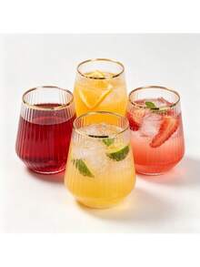 4/2/1pc Impact-Resistant Gold Striped Vertical Cups, Suitable For Beverages, Cold Drinks, Juices, Champagne, Sparkling Water, Perfect For Parties, Weddings, Birthdays, Camping And Catering Services - Multicolor - View 5
