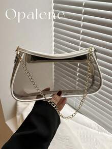 Clear PVC Baguette Shoulder Bag Stadium Approved Transparent White/Black/Brown Gold Chain Purse Slim Underarm Crossbody Handbag Concert Sports Events - 彩色 - 查看 11
