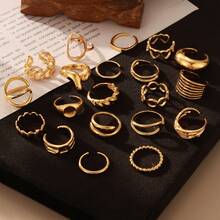20Pcs Minimalist Gold Stackable Ring Set, Asymmetric Hollow Twist Chain Multi Style Knuckle Rings, Women Stacking Finger Jewelry - 20pcs - View 6