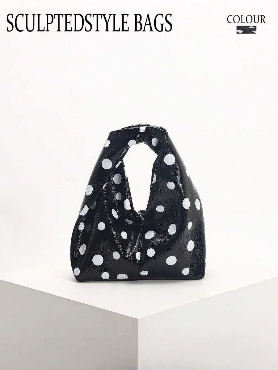 SCULPTEDSTYLE BAGS 1件夏季清新系列黑白配色波點女款紋理時尚手工編織極簡手提包托特包,適合夏季通勤、購物、約會、下午茶 - 黑色 - 查看 1