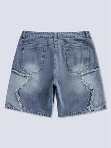 Pantalones cortos vaqueros de pierna ancha y holgada, pantalones cortos vaqueros medianos y holgados estilo Y2K, estilo casual de calle, pantalones cortos vaqueros con bolsillos laterales de algodón para el verano - Azul - Ver 7