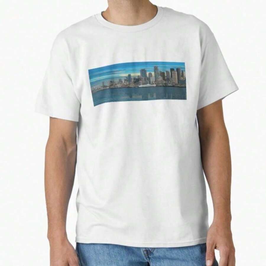 Camiseta con la aguja espacial frente a una ciudad colorida - Multicolor - Ver 1