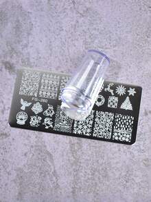 3件組美甲鋼印板 1件印章刮板組 英文塗鴉全印雪花蝴蝶圖案美甲印花模板工具 美甲印章 - 銀色 - 查看 4