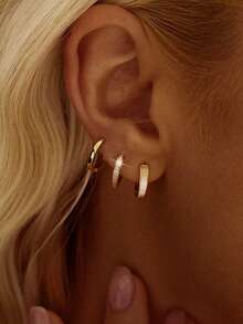 6pcs/Set Women's Gold Round Hoop Earrings Set, Copper With Zirconia, Hypoallergenic, Small Huggie Hoops, Lightweight Mini Thick Design, Fashionable Versatile, Stackable For Multiple Ear Piercings, Suitable For Women's Vacation, Date, Party, Holiday, Birthday Gift, Daily Wear - Yellow Gold - View 3
