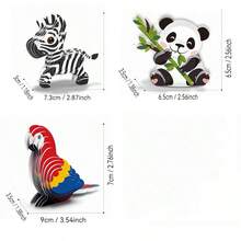 兒童3D動物拼圖套裝，熊貓、斑馬、兔子、恐龍多款式，幼兒園早期教育益智玩具，生日與節日禮物 - 彩色 - 查看 7