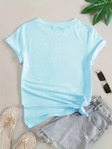 Camisetas y Tops de Moda para Mujer, Hazlo Tú Mismo - Azul claro - Ver 2