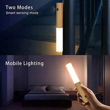 1pc/2pcs Creative Wood LED Wall Light Motion Sensor Magnetic Type-C Rechargeable Night Lamp For Kitchen Staircase - 小夜燈 - 查看 8