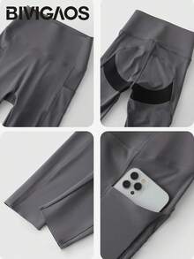 BIVIGAOS Sharkskin Yoga Shorts With Pocket, Summer Cycling Shorts, High Waist Slim Fit Push-Up Shorts, Nude Feel, Sports Shorts For Cycling And Fitness - 咖啡 - 查看 7