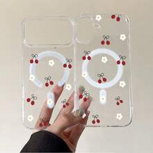 1pc Fashion Minimalist Full-Screen Cherry Red Polka Dot Letter Pattern Phone Case, Liquid Silicone Large Hole Shockproof Soft Shell Protective Cover Compatible With Apple 11/12/13/14/14plus/15/15plus/16/16plus/17/17pro And Other Models - Multicolor - View 4