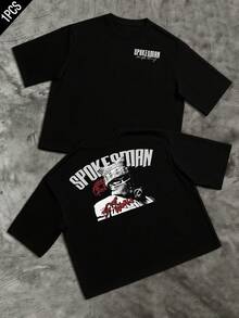 Vintage Double-Sided Mask Icon, Streetwear Style, Men's Clothing, Cool Spokesman Theme, Digital Print T-Shirt, 100% Cotton, Y2K Graphic Tee, Gifts For Boyfriends, 1 Piece - 主圖色 - 查看 1