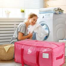 2 Pack Pink Extra Heavy Duty Large Moving Bags - Storage Totes With Comfortable Handle & Strong Zipper, Space Saving Alternative To Moving Boxes For College Supplies - Jelly Pink - View 6