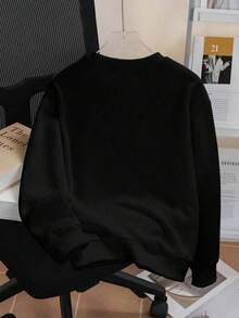 Teen Boys Digital "23" & Duck Print Crew Neck Loose Pullover Sweater, Y2K Cool College Style Top - Black - View 3