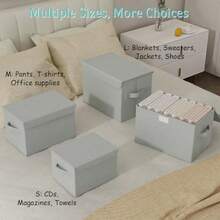 Caja de almacenamiento de tela con tapa cajas de armario con cubierta cesta organizadora apilable plegable con 2 asas para el hogar y dormitorio paquete de 4 10 2 x 7 9 x 6 7 - Gris - Ver 5