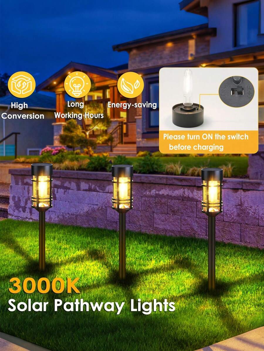 Outdoor Waterproof Solar Lights, 1/2/3/Pcs LED Solar Garden Lights, Outdoor Solar Pathway Lights, Outdoor Solar Lights, Automatic On/Off, Garden Decoration, Suitable For Yard, Patio, Landscape, Flower Pots, Walkway (Warm White Light) - Ground Lawn Lamp - View 1