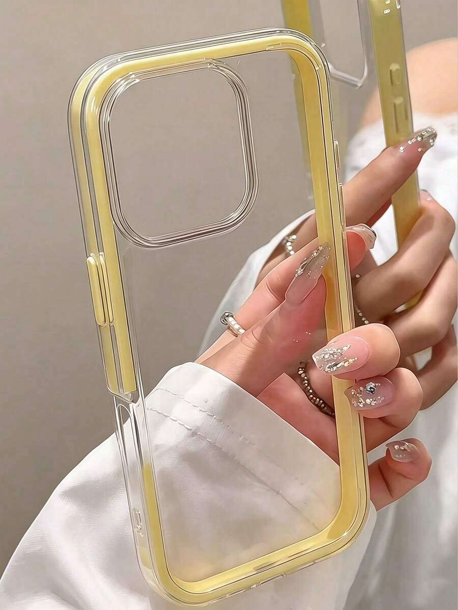 1個極簡多巴胺彩色邊框手機殼,相容於 iPhone17/17Air/17pro/17promax/16/16Pro/16plus/16Promax/ 15 14 13 12 Pro Max 11 霧面透明全包覆防震防摔手機殼 - 黃色 - 查看 1