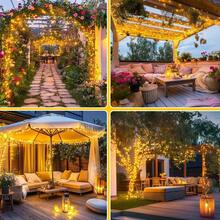1 String Of 20/50/100/200 LED Solar Powered Lights, Outdoor Green Wire Solar Christmas Lights, 8 Flashing Modes, Suitable For Stage Lighting, Christmas Tree, Garden, Wedding Decor, Outdoor Camping, Halloween Decor, Suitable For Garden, - Solar String Lights - View 10