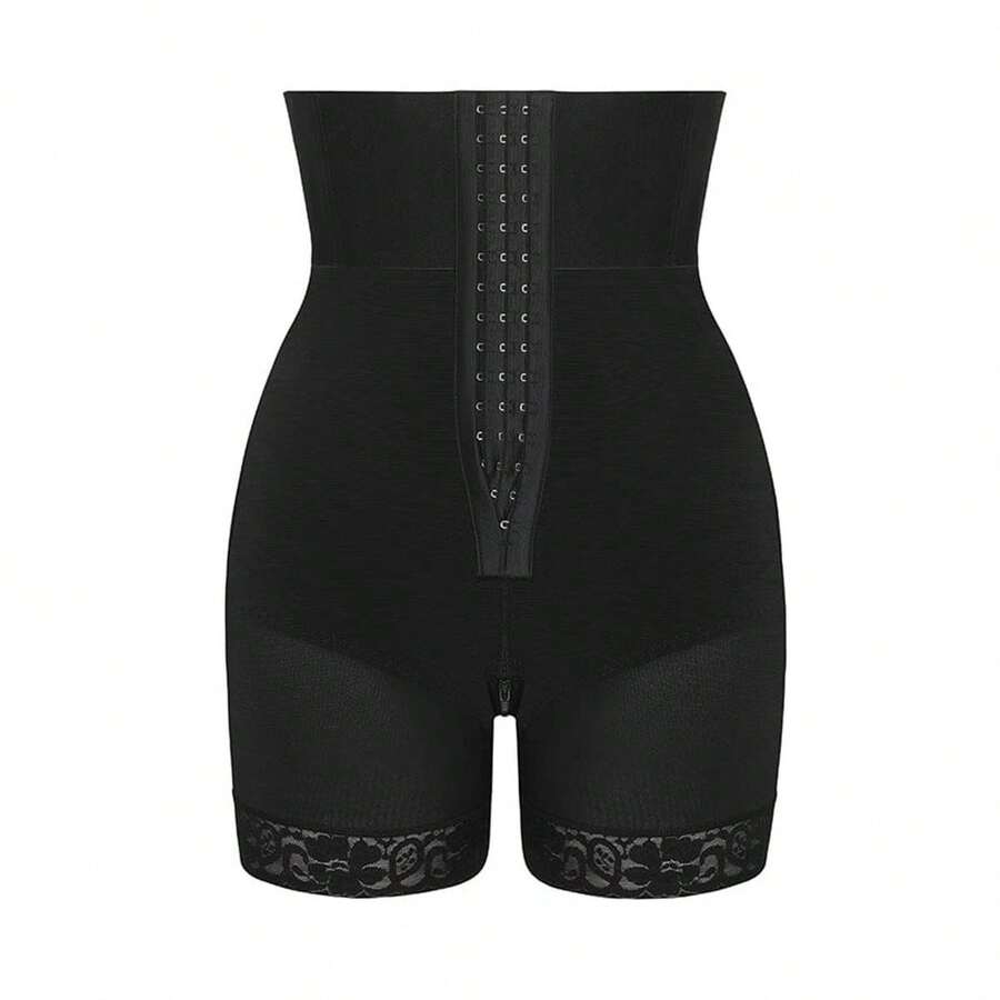 Summer High-Waisted Shapewear With Three Buttons, Tummy Control And Butt Lift, European And American Style, Plus Sizes, Elastic, For Waist Shaping. - Black - View 1