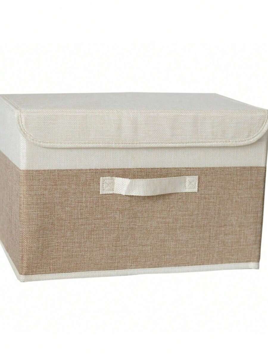 1 Washable Linen Foldable CD Storage Box, Foldable Storage Bin, Toy Organizer Basket With Lid, Laundry Hamper (Actual Size 26x19x16cm Is The Khaki Storage Box In The Top Right Of Figure 3, 37x24x24cm Is The Khaki Storage Box In The Middle Left Of Figure 3. Due To Production Batch Issues, There May Be A Slight Color Difference Between The Actual Product And The Image, Which Is Normal And Does Not Affect Use) - Khaki - View 1
