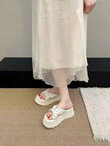 Women's Personalized Polka Dot Summer Cute Versatile Wedge Heel Platform Sandals Beige - Polka Dot Beige - View 4