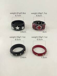3pcs Luxury Bracelet Set, Resin Bracelet, Red Bracelet, Black Bracelet, Wide Cuff Bracelet, Women's Bracelet, Unique Gift For Her - Multicolor - View 8