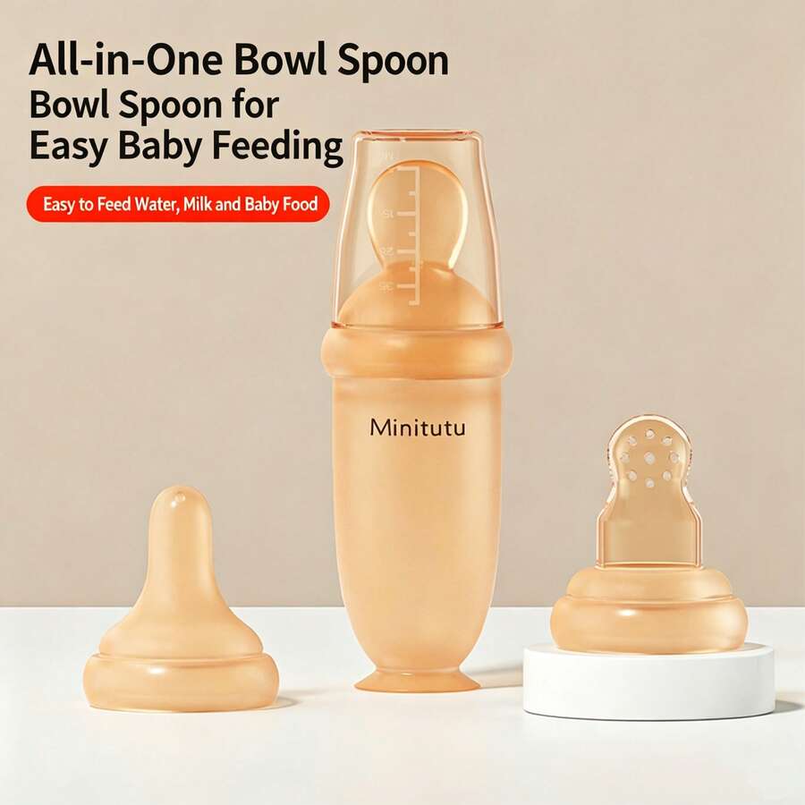 1pc Newborn 3-In-1 Silicone Complementary Food Feeding Bottle, Replacement Nipple Spoon Head, Multi-Use Feeder For Water, Milk And Rice Cereal - Apricot - View 1