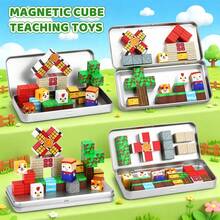 35pcs Farm Animal Magnetic Blocks - Portable Iron Storage Box STEM Educational Building Toy - Essential For Road Trips And Flights, Suitable For 4-8 Years Old Children Birthday/Holiday Gift - Multicolor - View 4