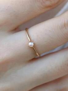 1pc Simple 18k Gold Plated Fine Pearl Ring For Women, Suitable For Daily Commute Wear - Gold - View 9