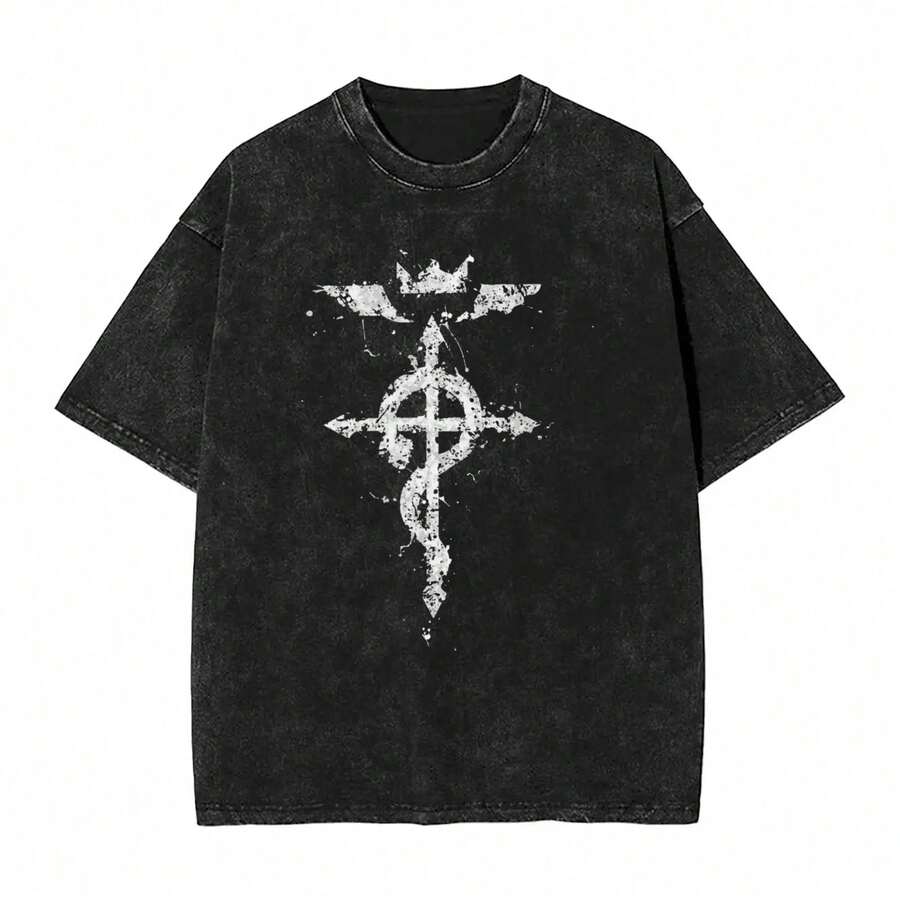 Camiseta 100% algodón, corte holgado con estampado Elder Emo Club Y2K. - Negro - Ver 1