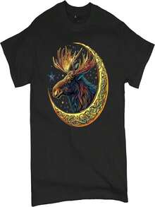 Celtic Moon Moose - Camiseta para hombre, dise?o de bestia mística, espiritual, majestuoso, bosque, celestial, cósmica, naturaleza, vida silvestre, nórdico, para hombre - Negro - Ver 1
