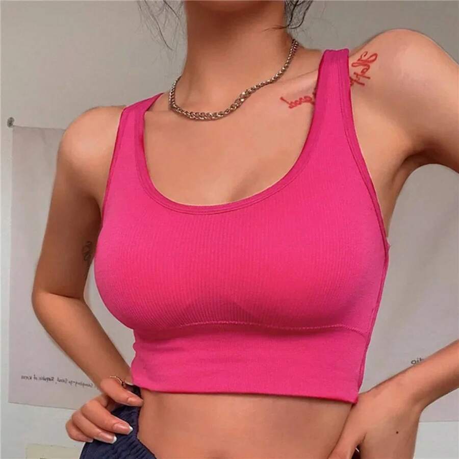 Sujetador deportivo sexy, sujetador de yoga, top de fitness para mujer, sujetador deportivo sin costuras de alto impacto, ropa interior deportiva, sujetador push-up, ropa deportiva, bralette. - Rosa Fucsia - Ver 1