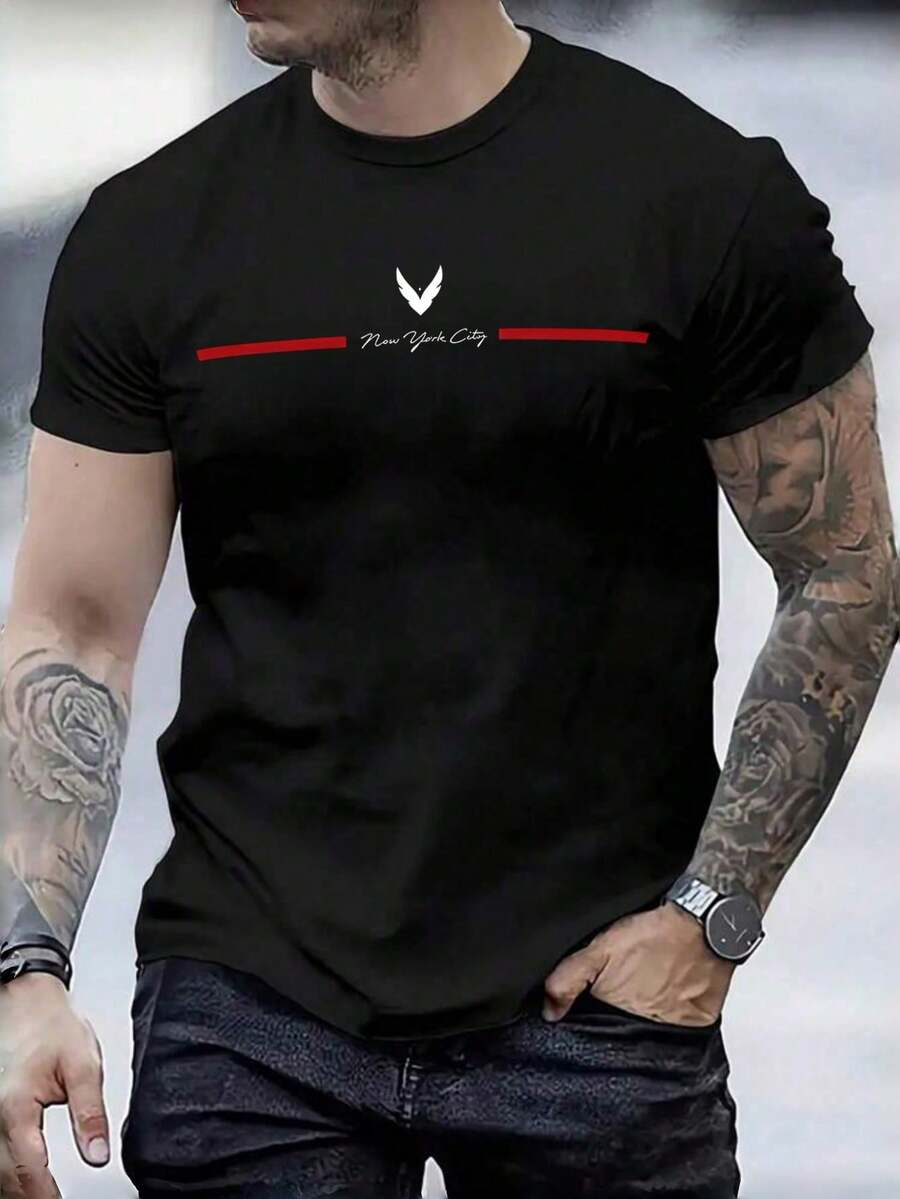 Summer Short-Sleeved Men's T-Shirts, Gym, Leisure, Vacation, High-Quality Men's Shirts, Simple Lettering, Y2K Men's Clothing, Festival Sweatshirt, Men's Sets, Men's Gifts - 黑色 - 查看 1
