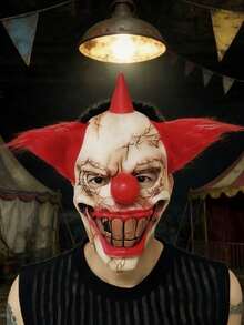 1pc Halloween Scary Clown Mask Latex Head Cover Red Hair Split Mouth Clown Cosplay Haunted House Escape Room Prop - View 10