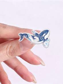 3pcs Glitter Ocean Whale Seahorse Enamel Pin Set, Starry Sea Animal Brooch, Unique Jewelry Gift Idea, Perfect For Collectors & Fans - Blue - View 7