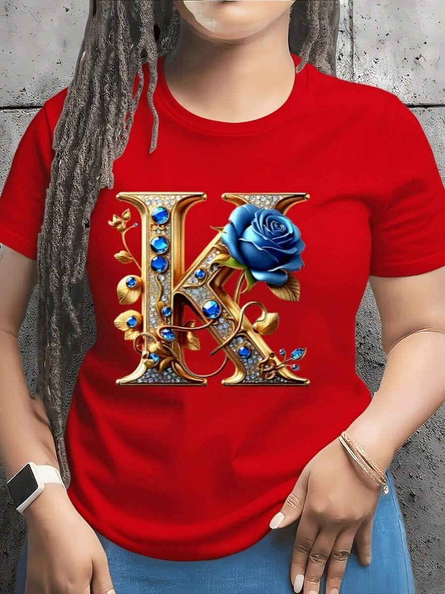 tampado de patrón K, piedra preciosa azul y detalles dorados, múltiples opciones de color, prenda superior cómoda para las cuatro estaciones lavable a máquina, diseño elegante, tela duradera - [Rojo] - Ver 1