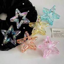 6pcs Multicolor Holographic Star Hair Claw Clips, 3D Faceted Iridescent Laser Texture, Macaron Gradient Colors, Large Hollow Star Design, Strong Grip For Thick Hair, Sweet & Cool Y2K Baddie Style, Versatile For Daily Hairstyles And Outfits, Aesthetic Clips - Multicolor - View 3