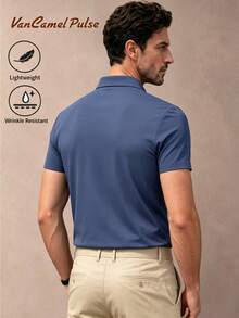 Vancamel Pulse 男士寬鬆快乾冰絲 Polo 衫，戶外跑步健身通勤領口短袖，通勤輕商務運動 Polo 衫 - 藍色 - 查看 3
