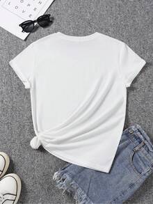Short-Sleeved T-Shirt With Festive Valentine's Day Print, Regular Fit And Round Neck, Women's Clothing For Spring/Summer, Casual Outdoor Style, Lightweight And Breathable Fabric. - 白色 - 查看 2