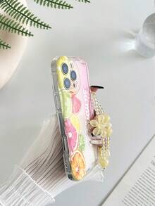 奶油波浪邊亮面塗漆防震手機殼，附手工串珠花朵手鍊，適用於 iPhone 16/11/16pro/16plus/16promax/16e/15Promax/13/14/12/XS/XR/7G/8P、 Galaxy、Redmi 10/9/Note9/12c/Note11pro/Note8Pro 防震手機保護殼 - 彩色 - 查看 7