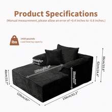 VerdeCore 48" Oversized Single Cloud Sofa Bed, Deep Seat Cushion, No Assembly Required, Boneless Fluffy Couch With Plush Cushions, Modern Sleeper Loveseat For Living Room, Bedroom, Small Spaces, Apartment, Movie Night - 黑色 - 查看 3