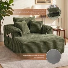 48.8'' Oversized Cloud Sectional Sofa Bed – Double Lounge Chaise With Boneless Fluffy Design, Plush Cushions & No Assembly Required, Modern Sleeper Loveseat For Small Spaces, Living Room, Apartment, Movie Night - màu xanh lá - Xem 8