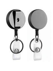 1Pc Retractable Metal Badge Easy-Pull Buckle Portable ID Card Holder Lanyard Keychain For ID Cards,Keys,Business Card Holders,For Work And Daily Use - Multicolor - View 9
