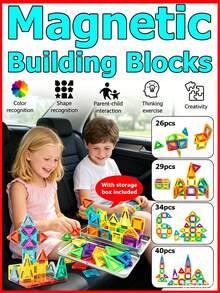 1 Set de Juguetes de Bloques de Construcción Magnéticos Mini, Juguetes Magnéticos 3D Portátiles con Caja de Almacenamiento, Diseño de Iluminación Transparente, Juguetes Educativos STEM Montessori, Regalo Interactivo Padres-Hijos - Multicolor - Ver 2
