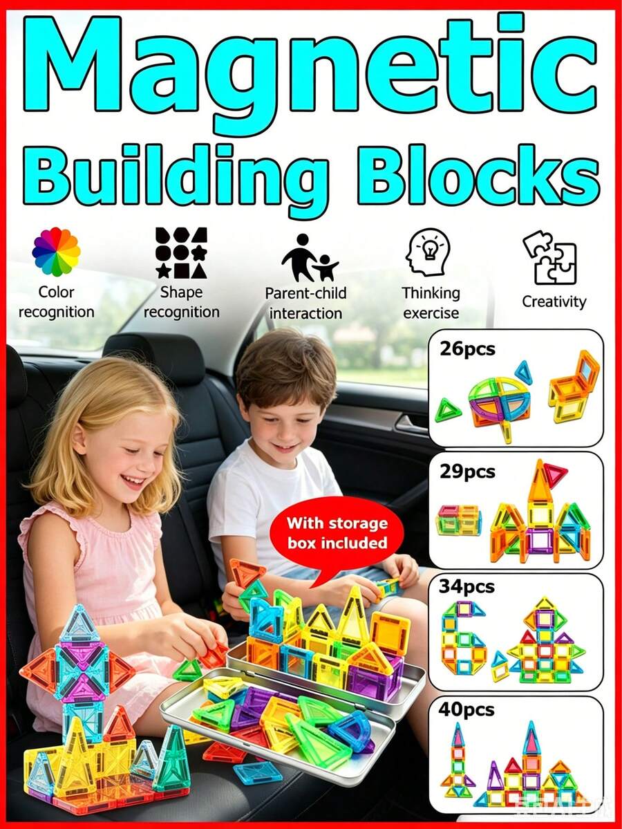1 Set de Juguetes de Bloques de Construcción Magnéticos Mini, Juguetes Magnéticos 3D Portátiles con Caja de Almacenamiento, Diseño de Iluminación Transparente, Juguetes Educativos STEM Montessori, Regalo Interactivo Padres-Hijos